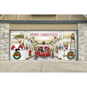 My Door Decor 7 ft. x 16 ft. Huge Santa's Reindeer Barn Christmas Garage Door Decor Mural for Double Car Garage