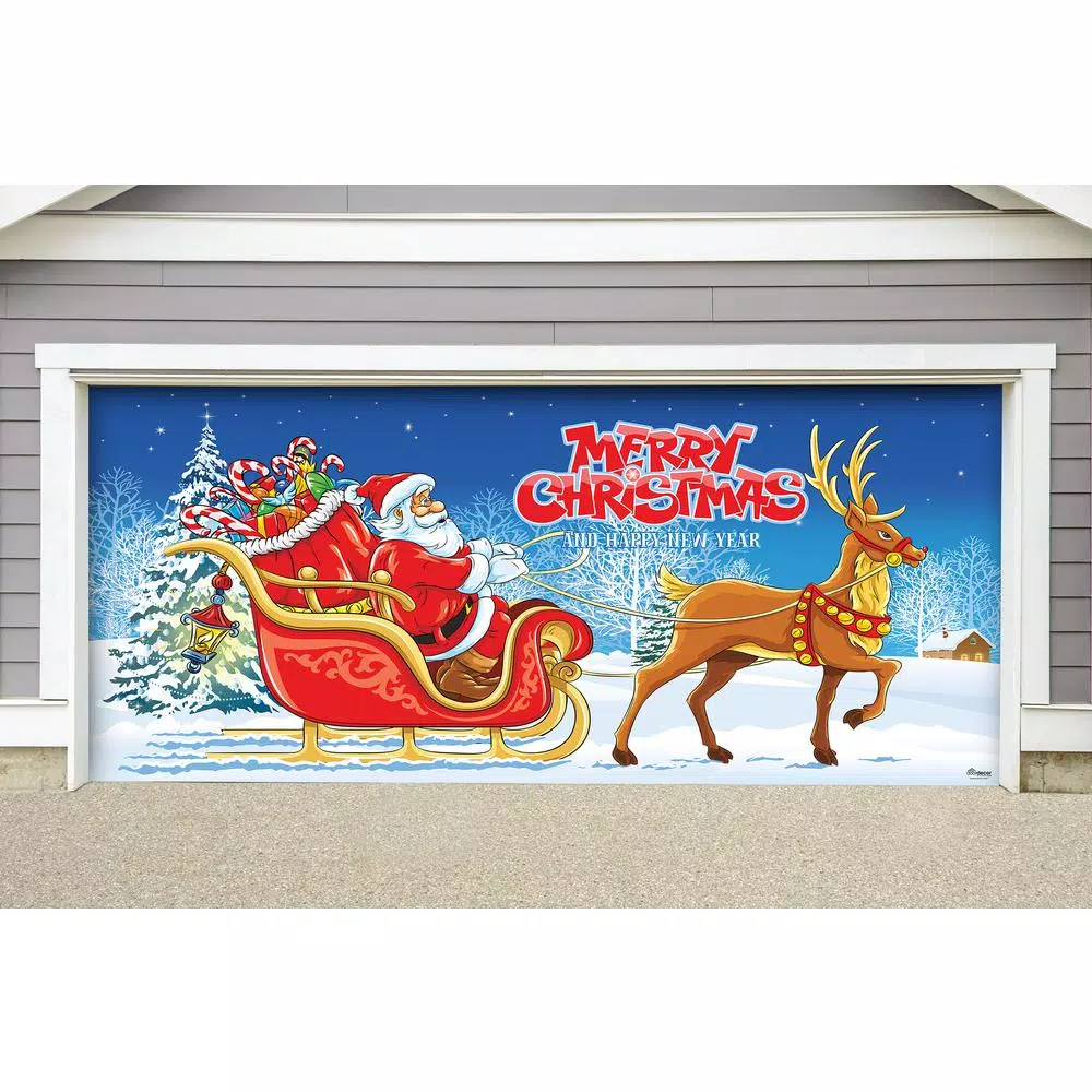 My Door Decor 7 ft. x 16 ft. Santa's Sleigh Ride-Christmas Garage Door Decor Mural for Double Car Garage