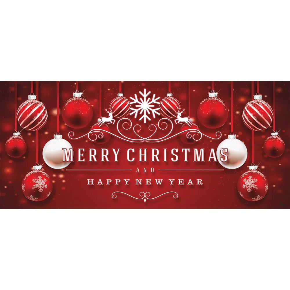 My Door Decor 7 ft. x 16 ft. Red Ornaments in Snow Christmas Garage Door Decor Mural for Double Car Garage