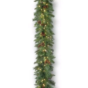 National Tree Company 9 ft. Garwood Spruce Artificial Christmas Garland with Warm White LED Lights