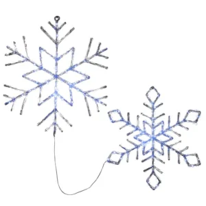 National Tree Company 20 in. and 24 in. Ice Crystal Snowflake with White LED Light (Set of 2)