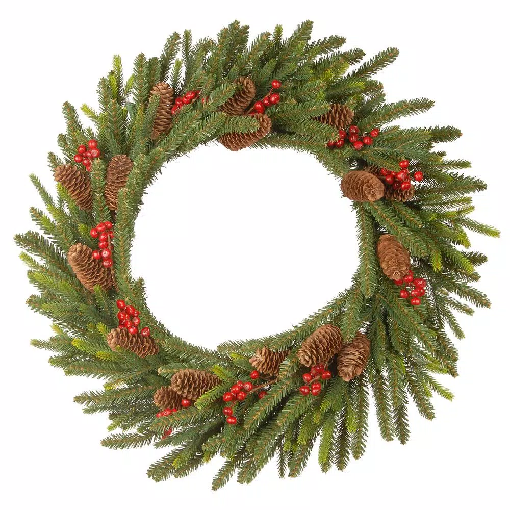 National Tree Company 24 in. Dorchester Fir Artificial Christmas Wreath with Battery Operated LED Lights