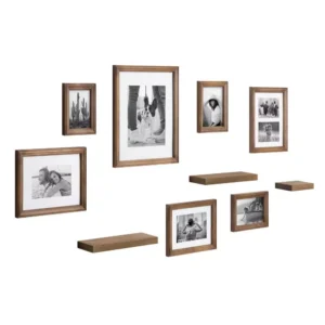 Kate and Laurel Bordeaux Natural Wood with Shelves Picture Frames (Set of 10)