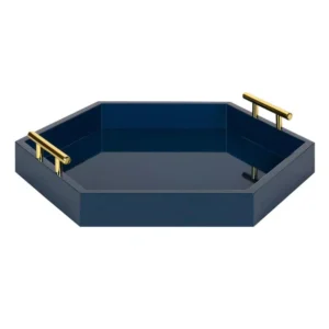 Kate and Laurel Lipton 18 in. x 18 in. Navy Blue Hexagon Decorative Tray