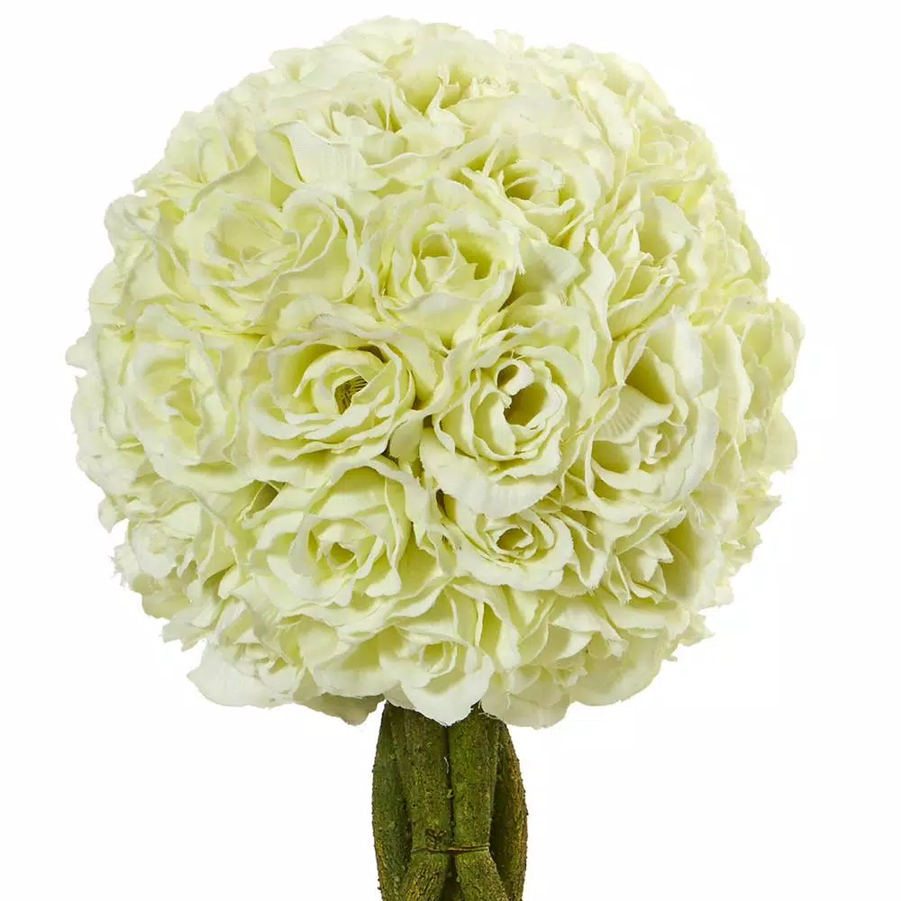 Nearly Natural 13 in. Rose Topiary Artificial Plant in White Wicker Pot (Set of 2)
