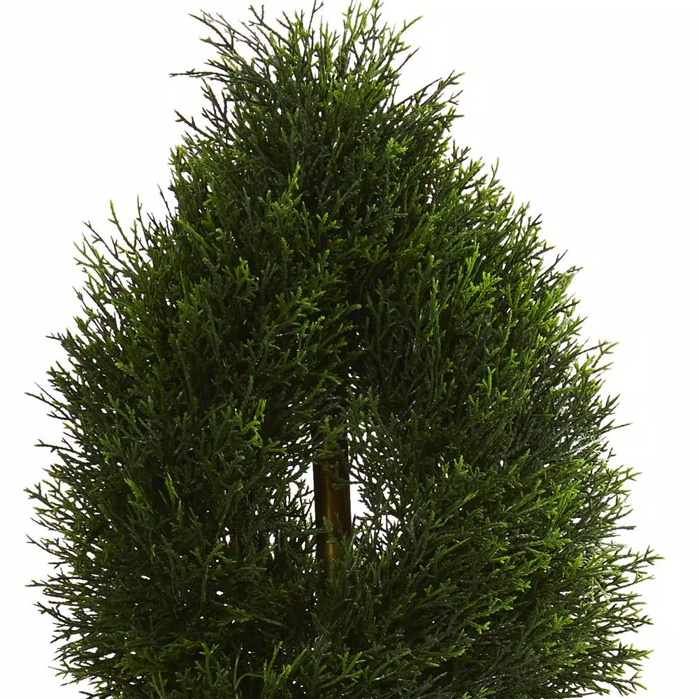 Nearly Natural 5 ft. High Indoor/Outdoor Double Pond Cypress Spiral Topiary Artificial Tree in Black Wash Planter