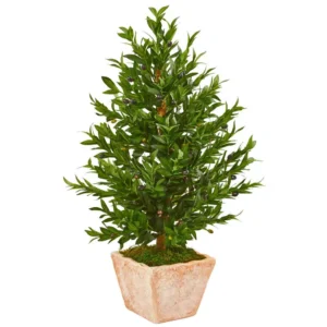 Nearly Natural Indoor/Outdoor 35-In. Olive Cone Topiary Artificial Tree in Terra Cotta Planter