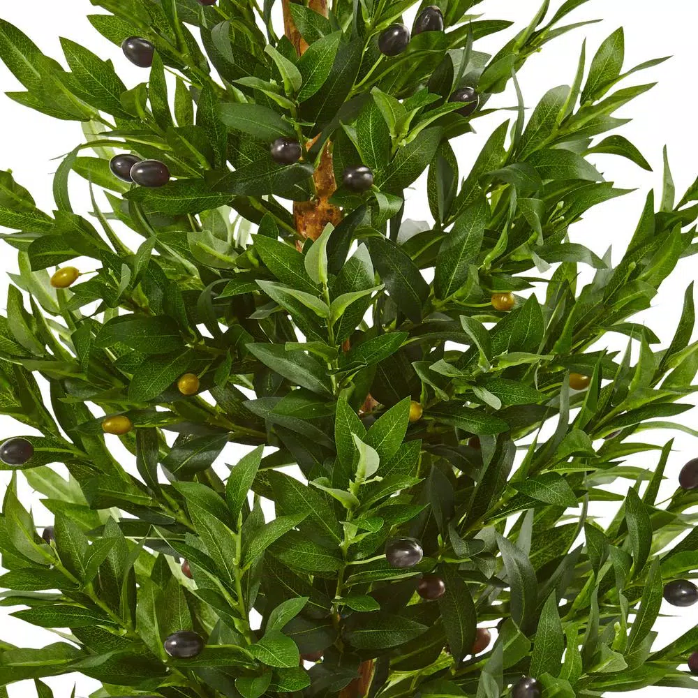 Nearly Natural Indoor/Outdoor 3.5-Ft. Olive Cone Topiary Artificial Tree in White Planter