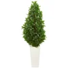 Nearly Natural Indoor/Outdoor 63-In. Bay Leaf Cone Topiary Artificial Tree in White Planter
