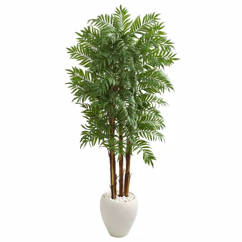 Nearly Natural 6 ft. Parlour Artificial Palm Tree in White Planter