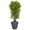 Nearly Natural Indoor/Outdoor 61 in. Bamboo Artificial Tree with Black Trunks in Slate Planter UV Resistant