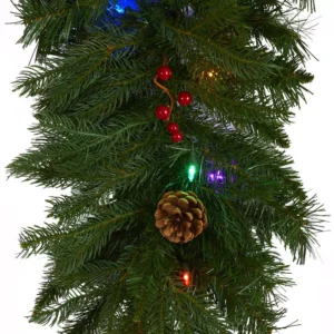 Nearly Natural 9 ft. x 12 in. Hanging Icicle Artificial Christmas Garland with 50 Multi-Colored LED Lights, Berries and Pine Cones