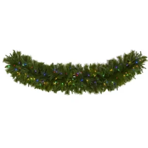 Nearly Natural 6 ft. x 18 in. Pre-Lit Christmas Pine Extra Wide Artificial Garland with 100 Multi-Colored LED Lights