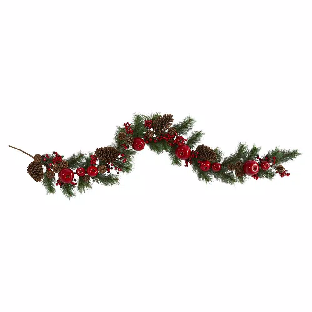 Nearly Natural 6 ft. Unlit Apple Artificial Garland Pine Cone and Berries