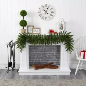 Nearly Natural 6 ft. Battery Operated Pre-lit Green Pine Artificial Christmas Garland with 35 Clear LED Lights