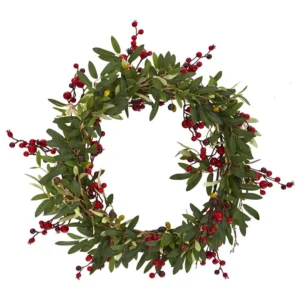 Nearly Natural 20in. Olive with Berries Artificial Wreath