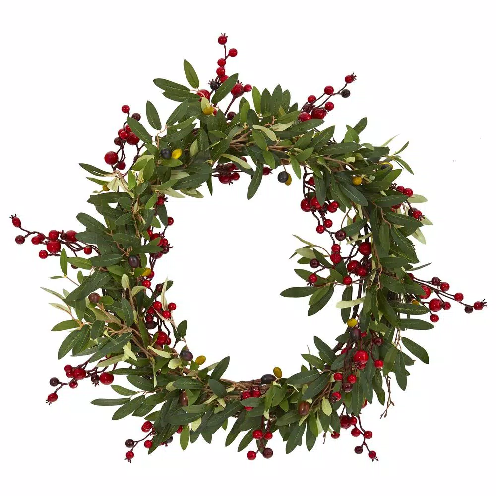 Nearly Natural 20in. Olive with Berries Artificial Wreath