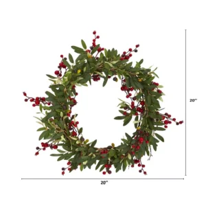 Nearly Natural 20in. Olive with Berries Artificial Wreath
