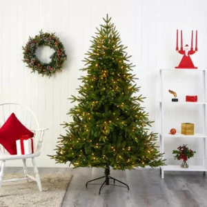 Nearly Natural 6.5 ft. Pre-Lit Colorado Mountain Fir Natural Look Artificial Christmas Tree with 400 Clear LED Lights