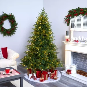 Nearly Natural 6.5 ft. Pre-Lit Colorado Mountain Fir Natural Look Artificial Christmas Tree with 400 Clear LED Lights