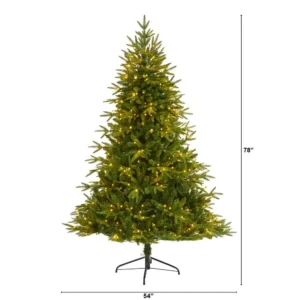 Nearly Natural 6.5 ft. Pre-Lit Colorado Mountain Fir Natural Look Artificial Christmas Tree with 400 Clear LED Lights