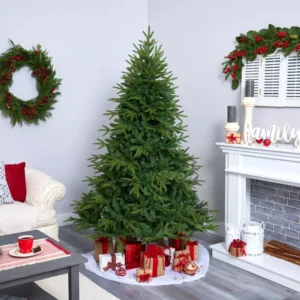 Nearly Natural 6.5 ft. Pre-Lit Colorado Mountain Fir Natural Look Artificial Christmas Tree with 400 Clear LED Lights