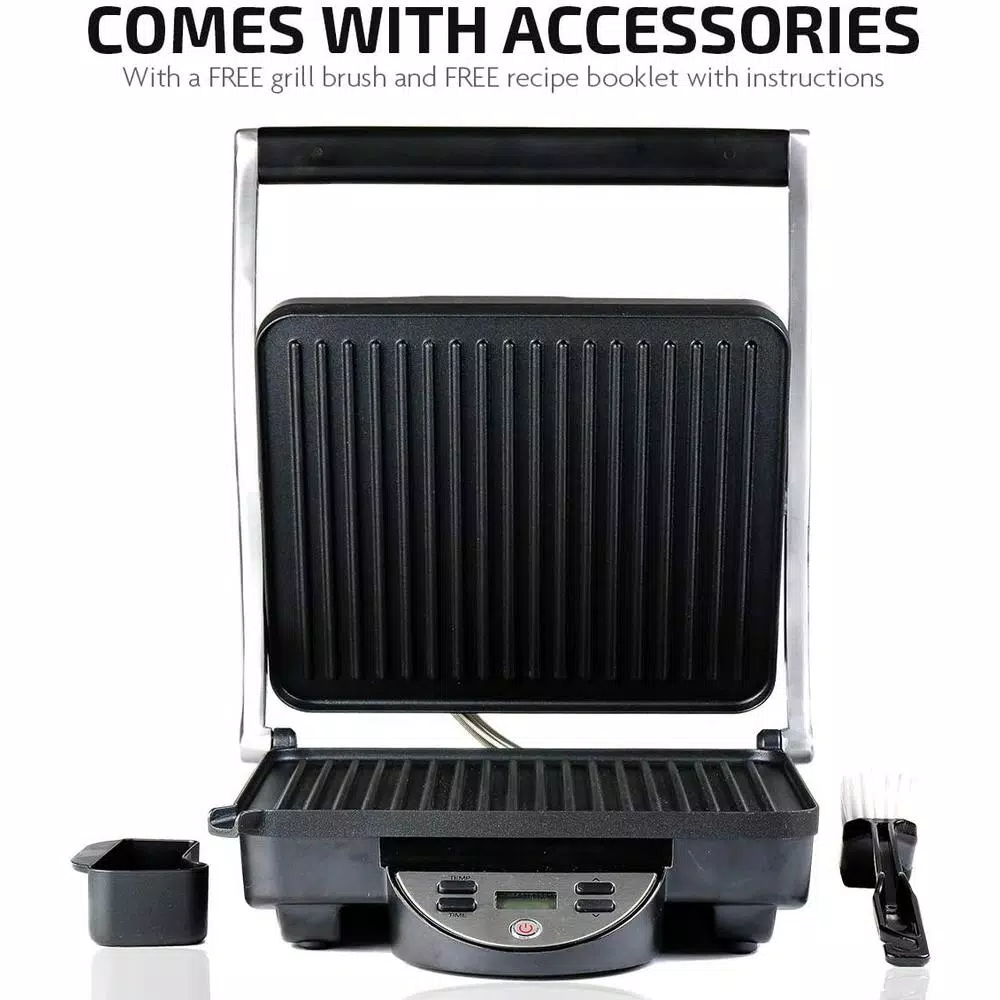 Ovente GP1000BR 1500 W Brushed Nickel Non-Stick Panini Press