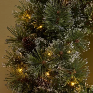 Noble House 24 in. Battery Operated Pre-Lit LED Artificial Christmas Wreath with Flocked Snow, Glitter Branches, and Pinecones