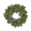Noble House 24 in. Battery Operated Pre-Lit LED Artificial Christmas Wreath with Snowy Branches and Pinecones