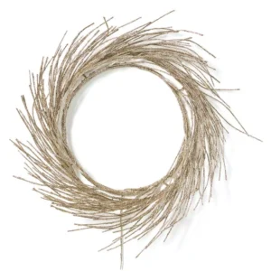 Noble House 24 in. Champagne Glitter Battery Operated Pre-Lit Warm White LED Artificial Christmas Wreath