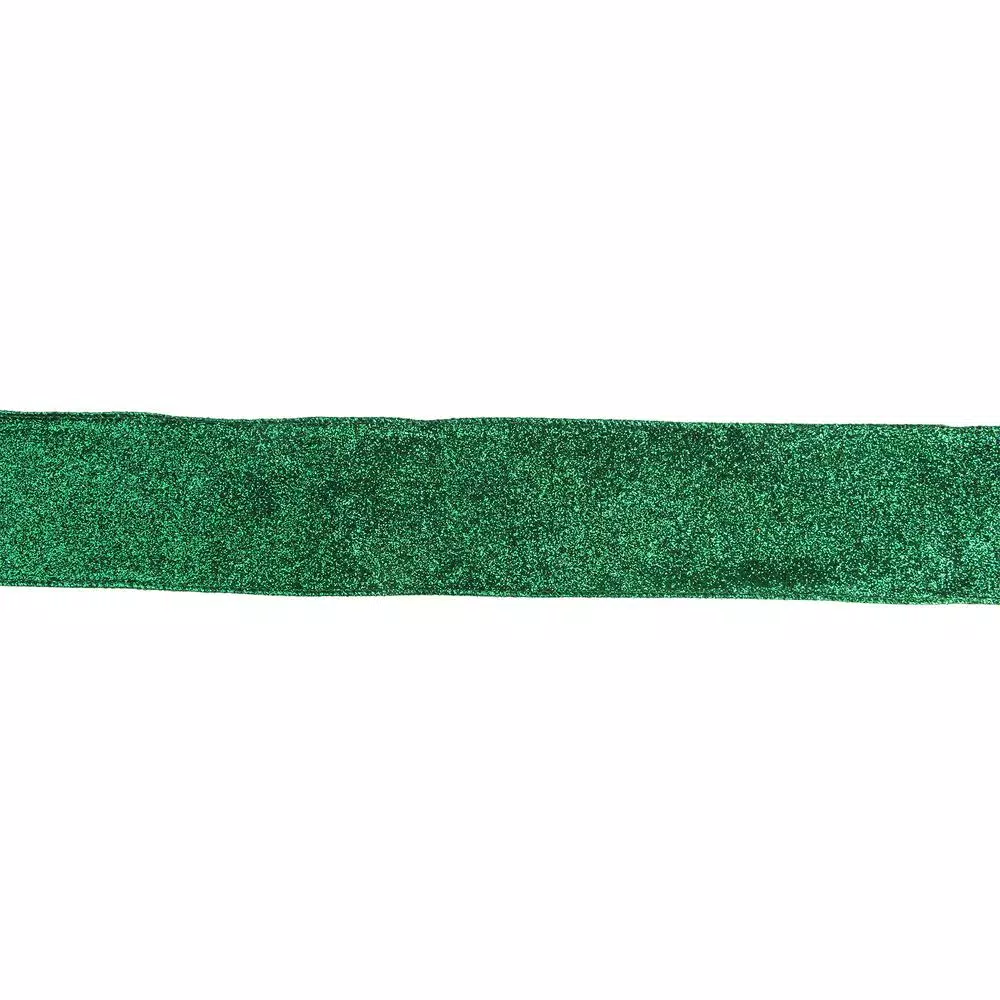 Northlight 2.5 in. x 16 yds. Sparkles and Shimmering Green Solid Wired Craft Ribbon