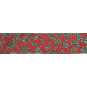 Northlight 2.5 in. x 16 yds. Sparkly Red and Green Holly Wired Craft Ribbon