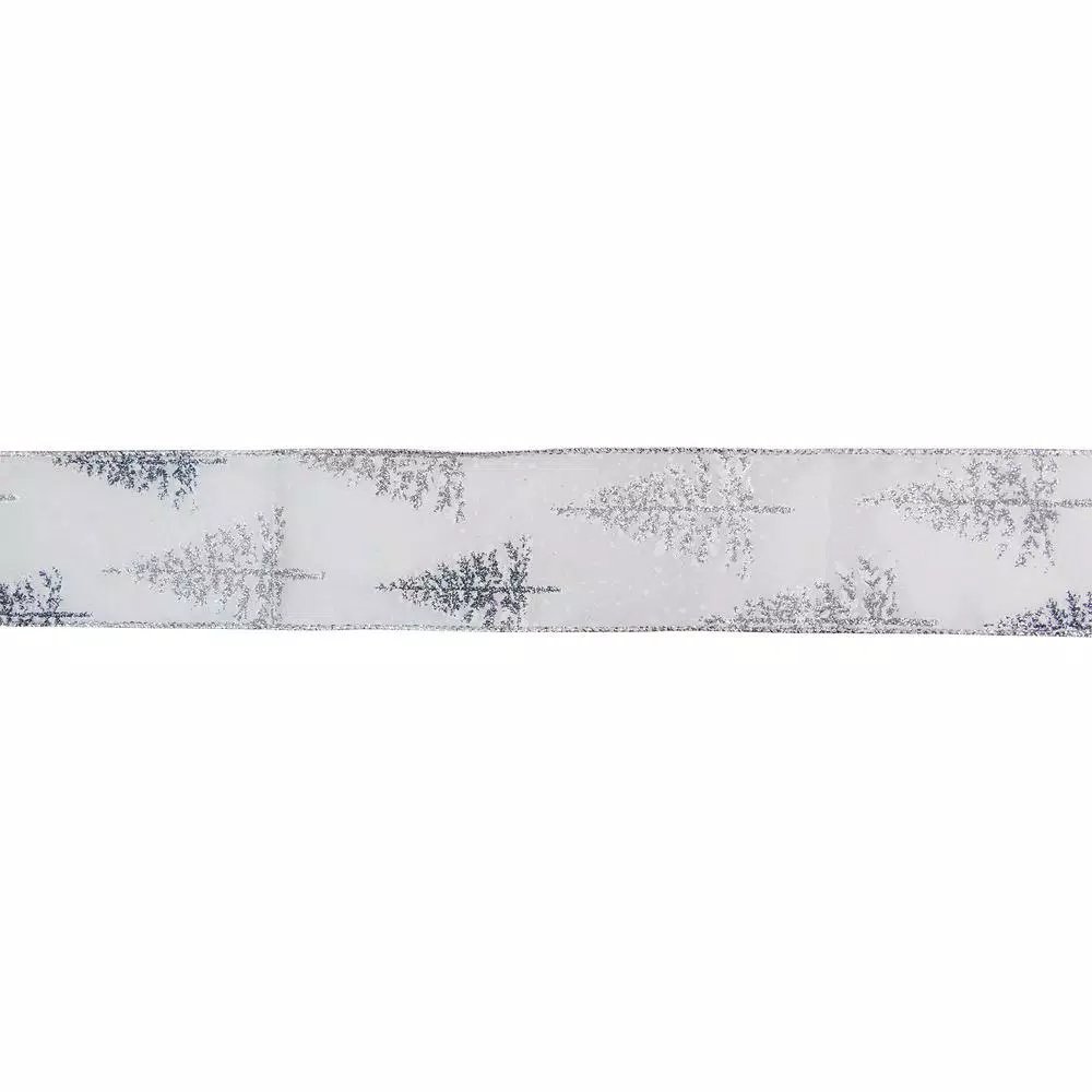 Northlight 2.5 in. x 16 yds. Shimmering White and Sparkling Silver Tree Wired Craft Ribbon