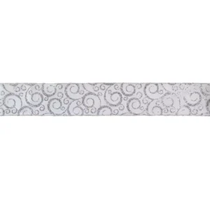 Northlight 2.5 in. x 16 yds. White and Silver Glitter Swirl Design Wired Craft Ribbon