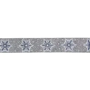 Northlight 2.5 in. x 16 yds. Grey and White Glitter Snowflake Wired Craft Ribbon