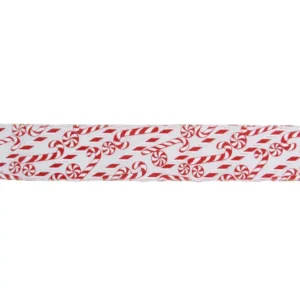 Northlight 2.5 in. x 16 yds. White and Red Candy Cane Wired Craft Ribbon