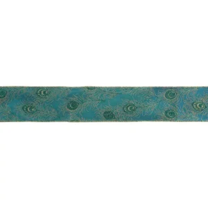 Northlight 2.5 in. x 16 yds. Green and Gold Peacock Feather Wired Craft Ribbon