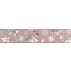 Northlight 2.5 in. x 16 yds. Metallic Rose Gold Snowflake Wired Craft Ribbon