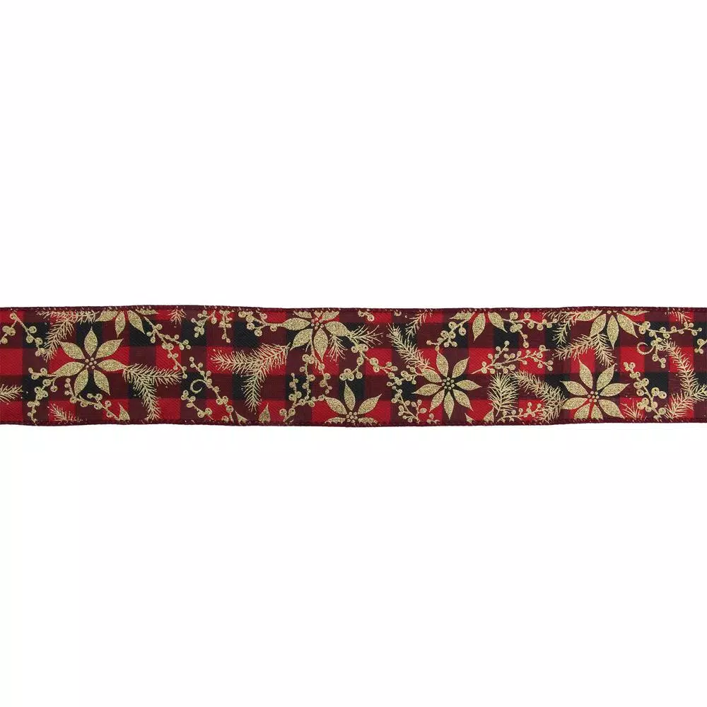 Northlight 2.5 in. x 16 yds. Buffalo Plaid with Gold Christmas Wired Craft Ribbon