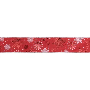 Northlight 2.5 in. x 16 yds. Metallic Red and White Snowflake Wired Craft Ribbon