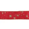 Northlight 2.5 in. x 16 yds. Metallic Gold Glitter Stars on Bright Red Wired Craft Ribbon