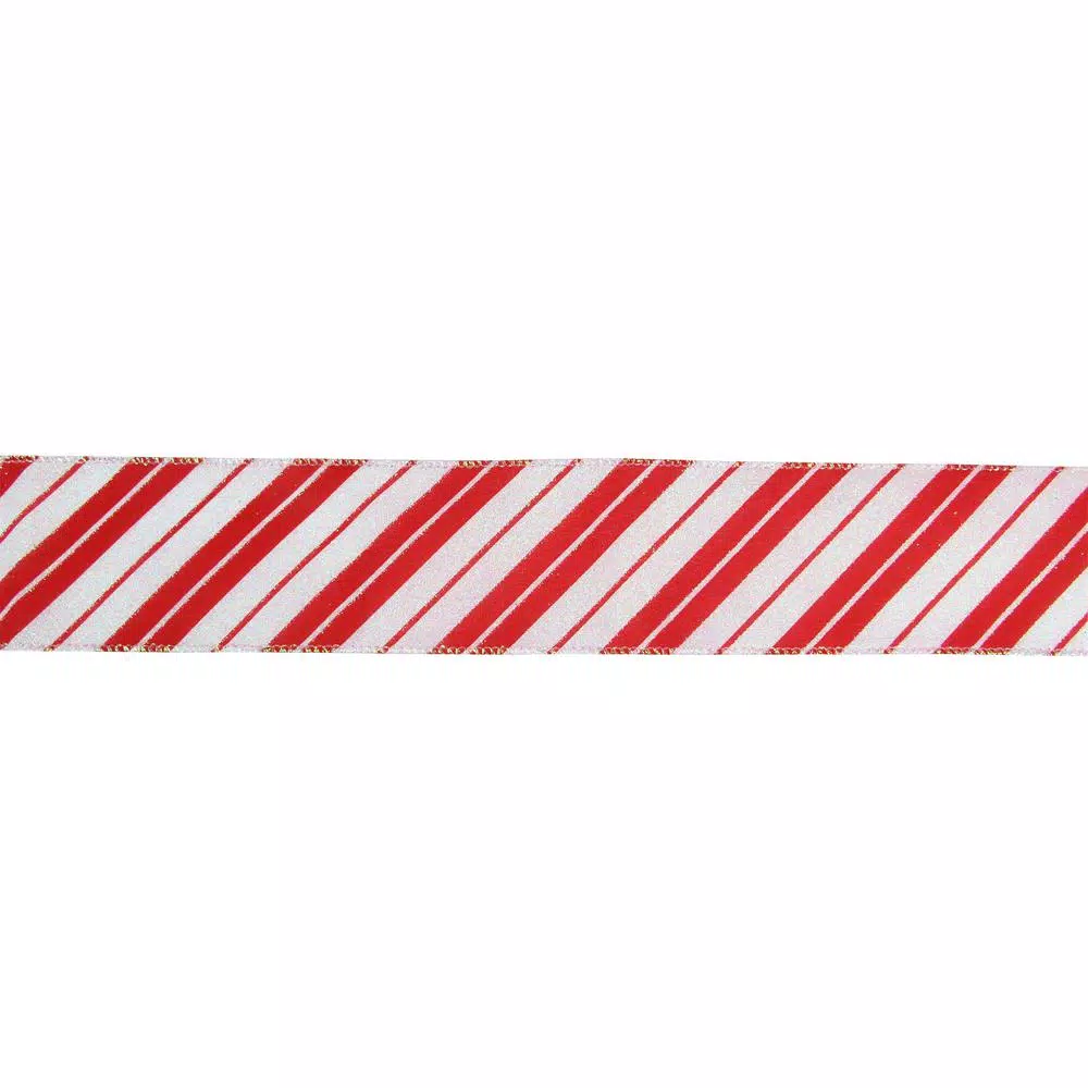 Northlight 2.5 in. x 16 yds. Iridescent Candy Cane Diagonal Stripe Wired Craft Ribbon