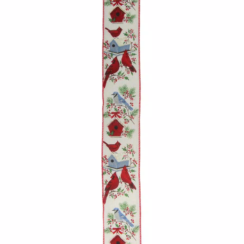 Northlight 2.5 in. x 16 yds. Red Cardinals and Blue Bird Wired Craft Ribbon