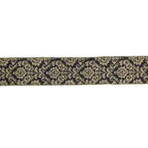 Northlight 2.5 in. x 16 yds. Black and Gold Damask Christmas Wired Craft Ribbon