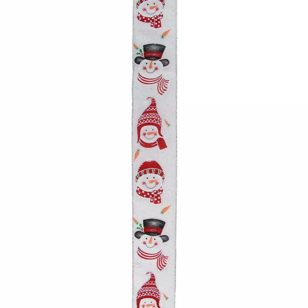 Northlight 2.5 in. x 16 yds. White and Red Winter Snowman Wired Craft Ribbon