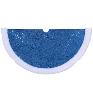 Northlight 20 in. Blue Glittered Mini Christmas Tree Skirt with Faux Fur Trim