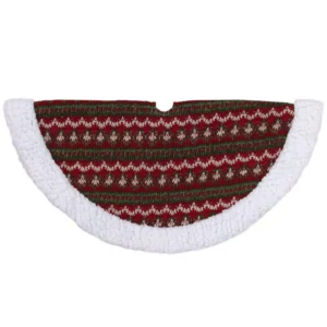 Northlight 20 in. Red and Green Lodge Knitted Mini Christmas Tree Skirt with Sherpa Trim