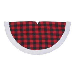 Northlight 56 in. Black and Red Buffalo Plaid with White Sherpa Christmas Tree Skirt