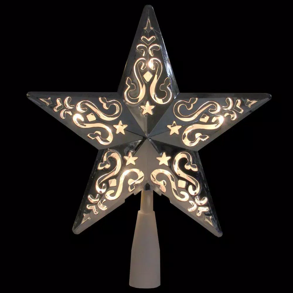 Northlight 8.5 in. Silver Star Cut-Out Design Christmas Tree Topper - Clear Lights