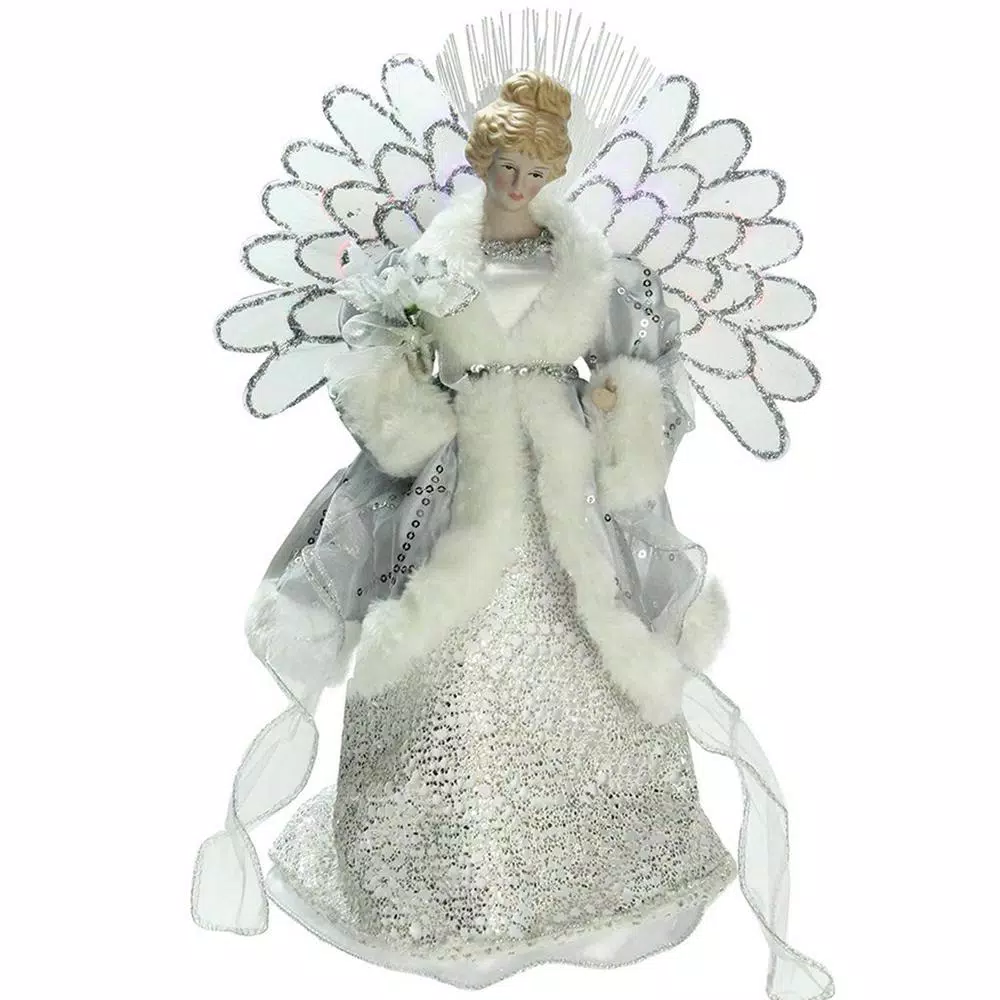 Northlight 13 in. Lighted B/O Fiber Optic Angel in Silver Gray Gown Christmas Tree Topper